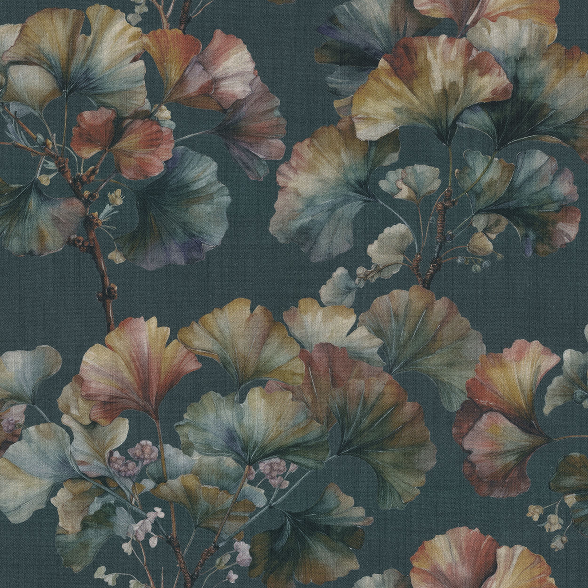 Botanic Viscose 145-24 naturhvid med sort, grå og rosa print