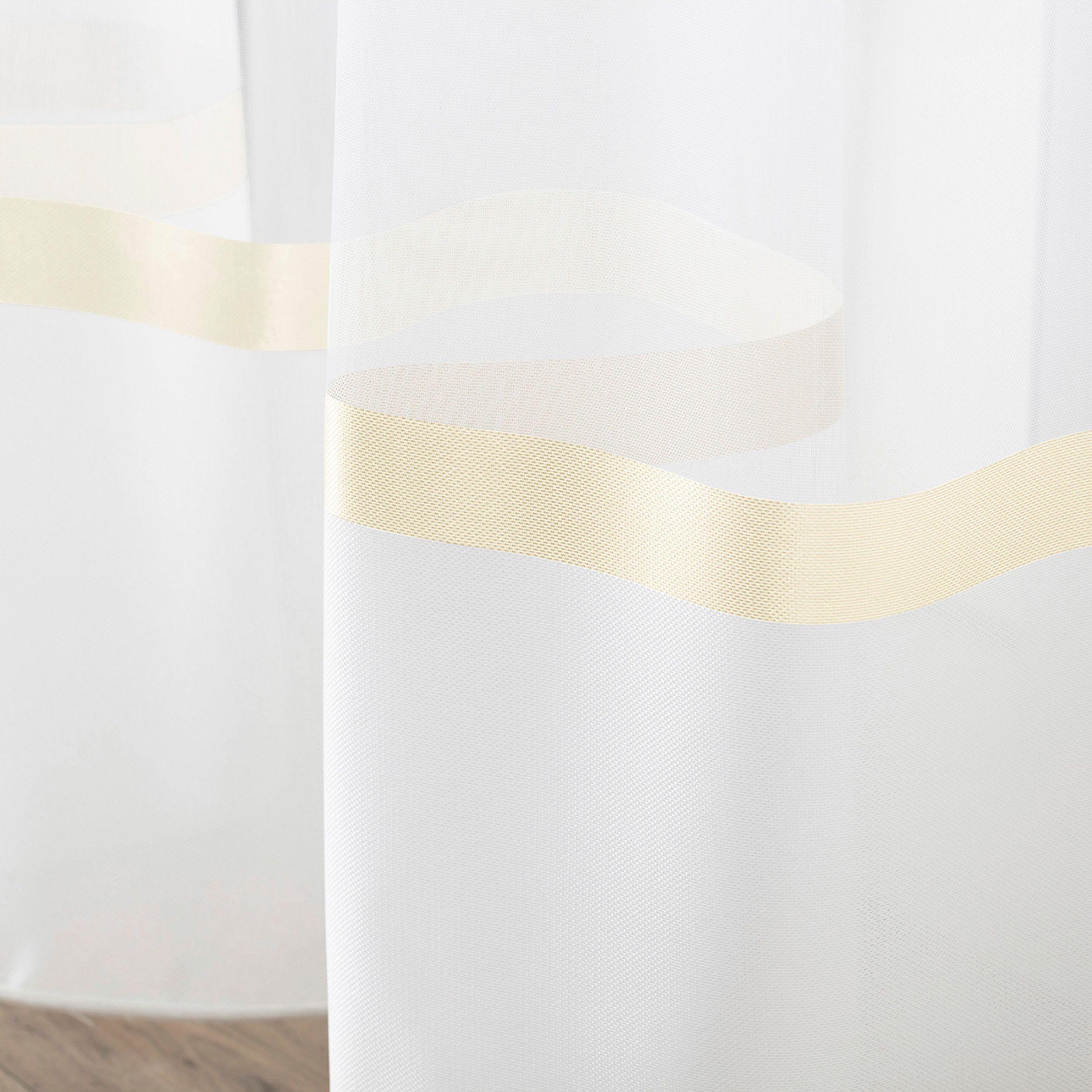 Voile 186-78 hvid og creme med tyngdebånd